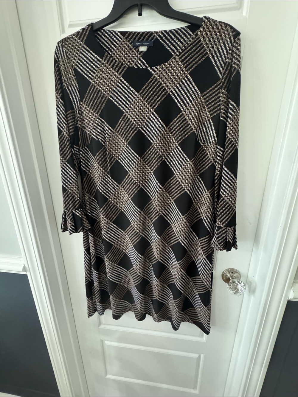 Tommy Hilfiger Black Dress with Beige Lattice Midi
